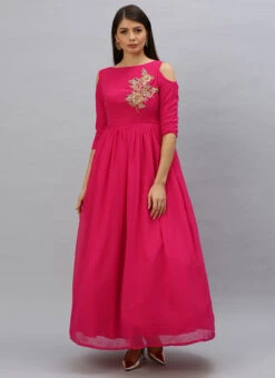Pink Embroidred Boat Neck Gown Party Wear -ZariGrace Shop custom made pink embroidred boat neck gown IWBV01906240 u