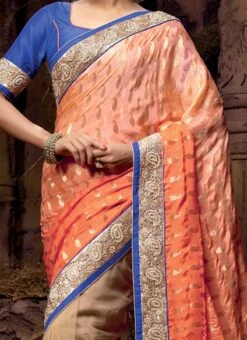 Cute Beige N Peach Half N Half Saree Party Wear