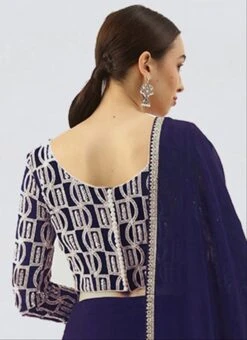 Dark Blue Embroidered Boat Neck Blouse Party Wear -ZariGrace Shop dark blue embroidered boat neck blouse BLBS02305263 b