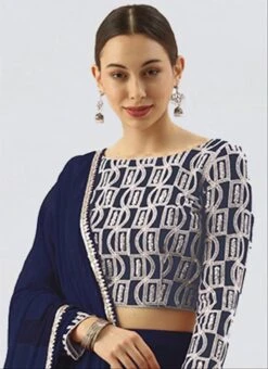 Dark Blue Embroidered Boat Neck Blouse Party Wear -ZariGrace Shop dark blue embroidered boat neck blouse BLBS02305263 u
