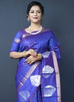 Dark Blue Kanchipuram Silk Weaving Saree Festive Wear 9 Dark Blue Kanchipuram Silk Weaving Saree Festive Wear -ZariGrace Shop dark blue kanchipuram silk weaving saree sasomrd094 b