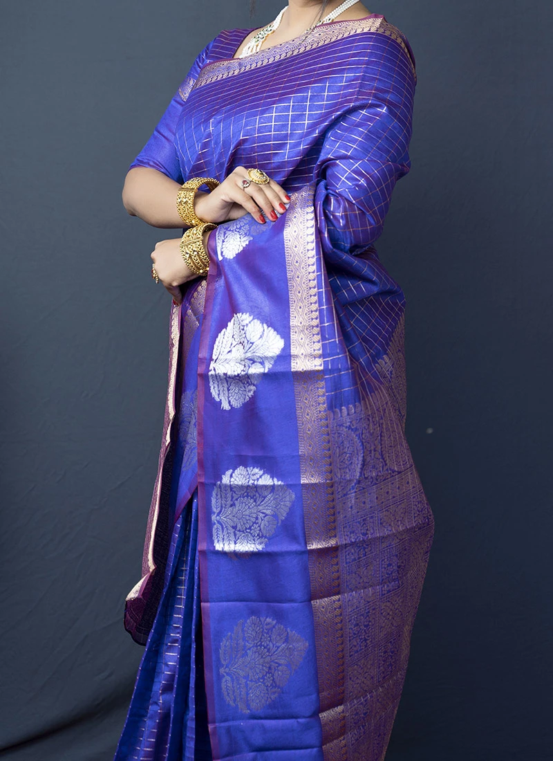 Dark Blue Kanchipuram Silk Weaving Saree Festive Wear 3 Dark Blue Kanchipuram Silk Weaving Saree Festive Wear