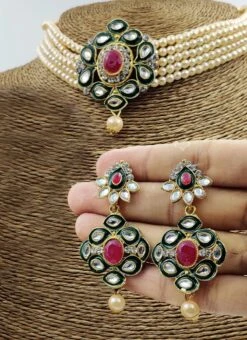 Dark Green Alloy Beads Choker Set Party Wear -ZariGrace Shop dark green alloy beads choker set jynsjscsa1001 b