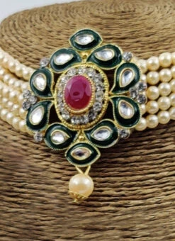 Dark Green Alloy Beads Choker Set Party Wear