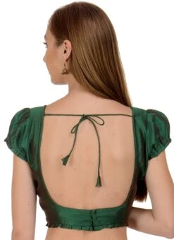 Dark Green Art Dupion Silk Plain Blouse Festive Wear -ZariGrace Shop dark green art dupion silk plain blouse bldiw14 b