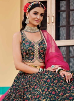 Dark Green Chinon Digital Print Umbrella Lehenga Party Wear 9 Dark Green Chinon Digital Print Umbrella Lehenga Party Wear -ZariGrace Shop dark green chinon digital print umbrella lehenga ghska4686100029 b