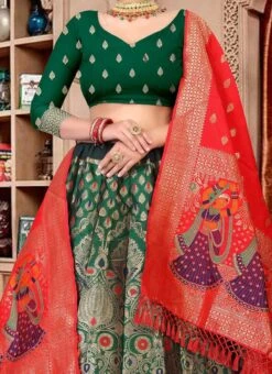 ZariGrace Shop 15 Dark Green Jacquard Silk Zari Woven Umbrella Lehenga Festive Wear