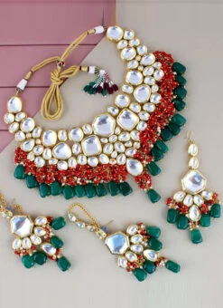 Dark Green Necklace Set Party Wear -ZariGrace Shop dark green necklace set jysmni1078 b