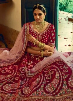 Dark Maroon Velvet Heavy Embroidered N Stones Umbrella Lehenga Wedding Wear -ZariGrace Shop dark maroon velvet heavy embroidered n stones umbrella lehenga ghsli14445607 b