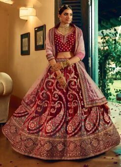 Dark Maroon Velvet Heavy Embroidered N Stones Umbrella Lehenga Wedding Wear -ZariGrace Shop dark maroon velvet heavy embroidered n stones umbrella lehenga ghsli14445607 u