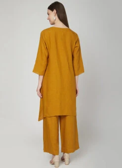 Dark Mustard Linen Kurta Palazzo Set Work Wear -ZariGrace Shop dark mustard linen kurta palazzo set krsdvcsvts08 b