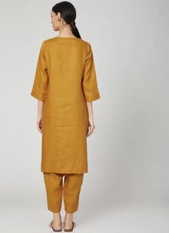 Dark Mustard Rayon Slub Kurta Straight Pant Set Work Wear -ZariGrace Shop dark mustard rayon slub kurta straight pant set krsdvcsvts16 b