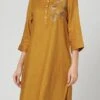 Dark Mustard Rayon Slub Kurta Straight Pant Set Work Wear