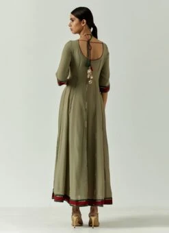 Dark Olive Green Pure Georgette Lace Work Anarkali Suit Party Wear -ZariGrace Shop dark olive green pure georgette lace work anarkali suit sldvcsvak203 b