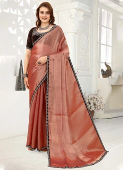 Dark Peach Jimmy Choo Crush Tikki Work Saree Party Wear -ZariGrace Shop dark peach jimmy choo crush tikki work saree sasnfa6277 u