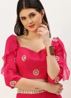 Dark Pink Embroidered Ruffles Style Blouse Party Wear -ZariGrace Shop dark pink embroidered ruffles style blouse BLBS02305212 u