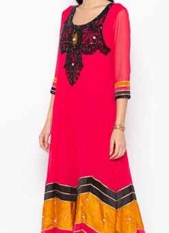 Dark Pink Georgette Embroidered Kurta Churidar Set After Six Wear