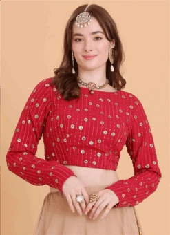 Dark Pink Georgette Sequins Embroidered Blouse Festive Wear -ZariGrace Shop dark pink georgette sequins embroidered blouse BLBS02309111 b