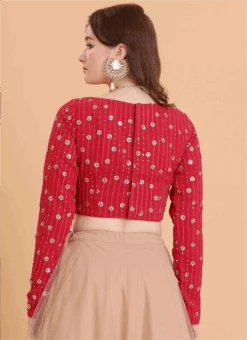 Dark Pink Georgette Sequins Embroidered Blouse Festive Wear