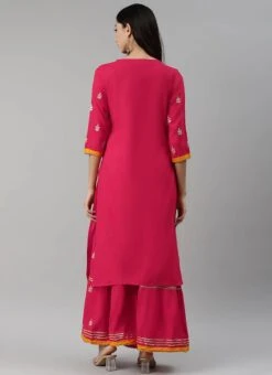 Dark Pink Rayon Embroidery Kurta Sharara Set Party Wear -ZariGrace Shop dark pink rayon embroidery kurta sharara set krsdmf7144g b