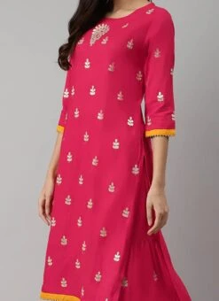 Dark Pink Rayon Embroidery Kurta Sharara Set Party Wear