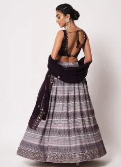 Dark Purple Banarasi Silk Printed Umbrella Lehenga Party Wear -ZariGrace Shop dark purple banarasi silk printed umbrella lehenga ghsom2297 b