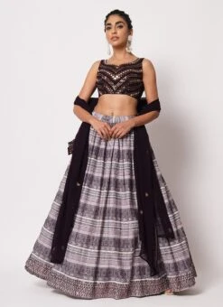 Dark Purple Banarasi Silk Printed Umbrella Lehenga Party Wear -ZariGrace Shop dark purple banarasi silk printed umbrella lehenga ghsom2297 u