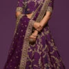 Dark Purple Benarasi Silk Embroidered N Sequins Umbrella Lehenga Party Wear -ZariGrace Shop dark purple benarasi silk embroidered n sequins umbrella lehenga ghmkns6507803 l
