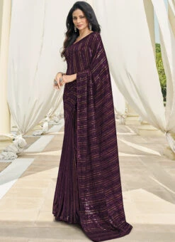 Dark Purple Faux Georgette Embroidered Saree Party Wear -ZariGrace Shop dark purple faux georgette embroidered saree sasafh1206 u