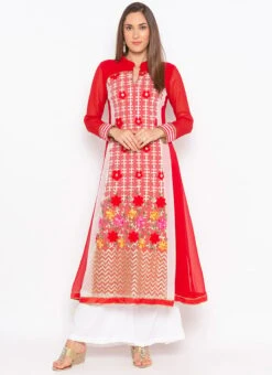 Dark Red Georgette Embroidered Kurta Palazzo Set After Six Wear -ZariGrace Shop dark red georgette embroidered kurta palazzo set krsmnc1955ks u