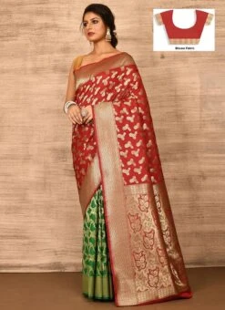 Dark Red N Green Banarasi Katan Silk Zari Weaving Half N Half Saree Festive Wear 8 Dark Red N Green Banarasi Katan Silk Zari Weaving Half N Half Saree Festive Wear -ZariGrace Shop dark red n green benarasi katan zari weaving half n half saree savns670h u