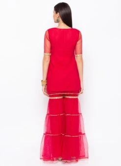 Dark Red Net Embroidered Kurta Sharara Set After Six Wear -ZariGrace Shop dark red net embroidered kurta sharara set krsmnc2125ks b