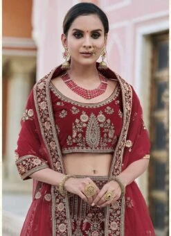 Dark Red Velvet Embroidered N Stones A Line Lehenga Wedding Wear 9 Dark Red Velvet Embroidered N Stones A Line Lehenga Wedding Wear -ZariGrace Shop dark red velvet embroidered n stones a line lehenga ghsak42228113 b