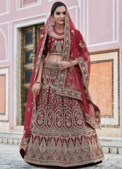 Dark Red Velvet Embroidered N Stones A Line Lehenga Wedding Wear 8 Dark Red Velvet Embroidered N Stones A Line Lehenga Wedding Wear -ZariGrace Shop dark red velvet embroidered n stones a line lehenga ghsak42228113 u
