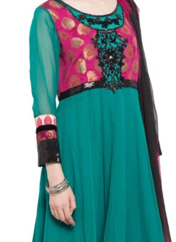 Deep Green Georgette Embroidered Anarkali Suit Party Wear