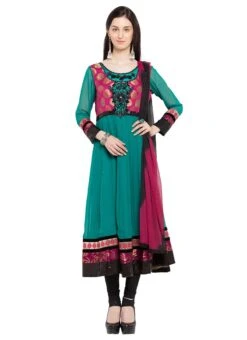 Deep Green Georgette Embroidered Anarkali Suit Party Wear -ZariGrace Shop deep green georgette embroidered anarkali suit slmnc1678 u