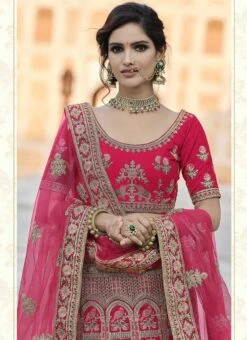 Deep Pink Velvet Embroidered N Stones A Line Lehenga Wedding Wear -ZariGrace Shop deep pink velvet embroidered n stones a line lehenga ghsak42228120 b