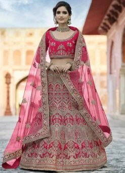 Deep Pink Velvet Embroidered N Stones A Line Lehenga Wedding Wear -ZariGrace Shop deep pink velvet embroidered n stones a line lehenga ghsak42228120 u