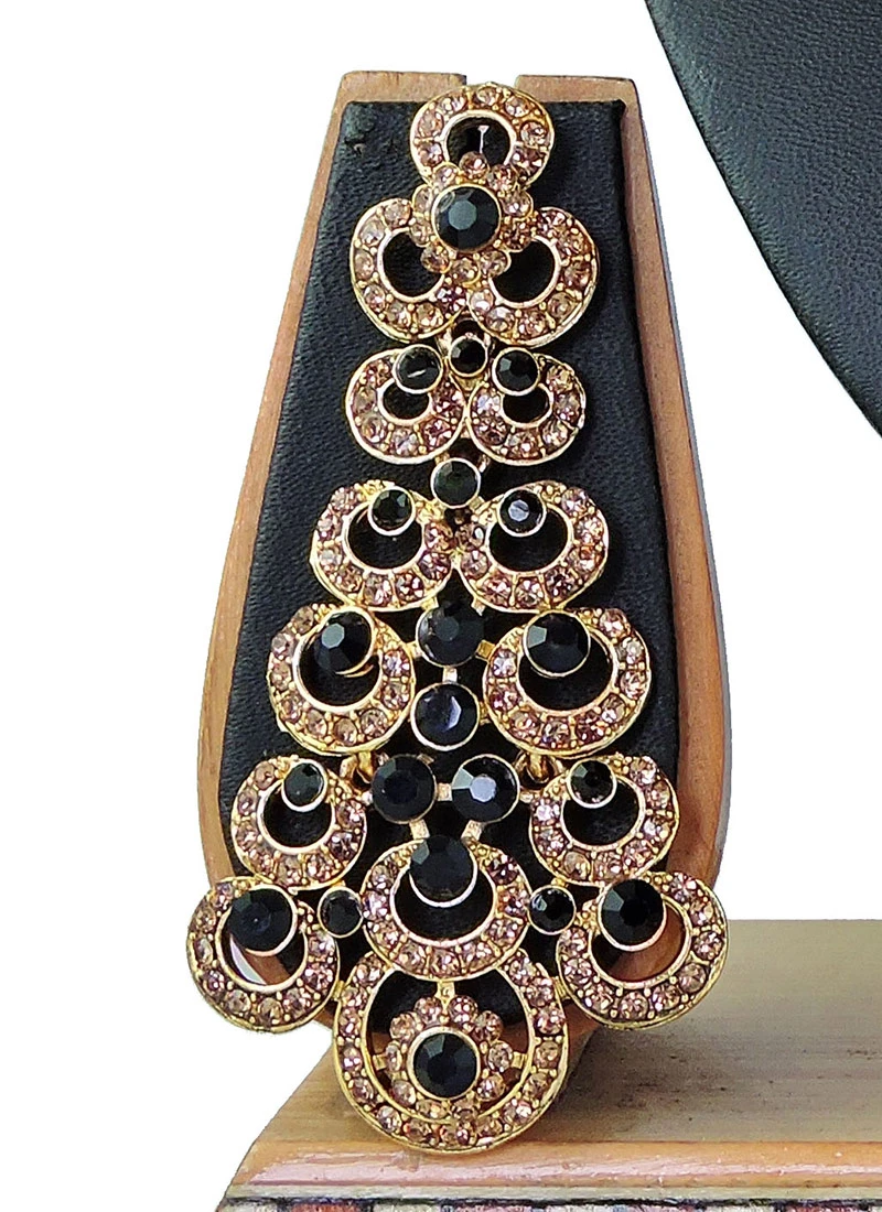 Designer Black N Gold Stones Necklace Set Party Wear 3 Designer Black N Gold Stones Necklace Set Party Wear