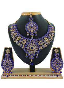 Designer Blue Stones Heavy Pendent Necklace Set Party Wear -ZariGrace Shop designer blue stones heavy pendent necklace set jymssrk121203 b