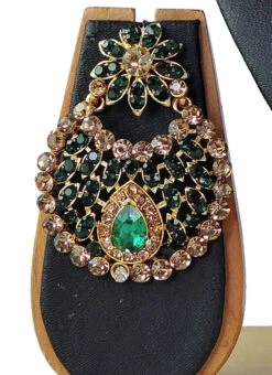 Designer Dark Green Stones Collar Necklace Set Party Wear