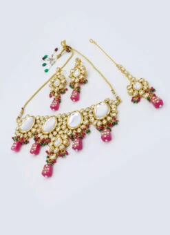 Designer Dark Pink Beads Choker Set Party Wear -ZariGrace Shop designer dark pink beads choker set jynsmni1044 b