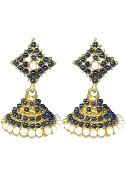 Designer Gold N Navy Blue Jhumka Earrings Festive Wear -ZariGrace Shop designer gold n navy blue jhumka earrings ermvf11118 b