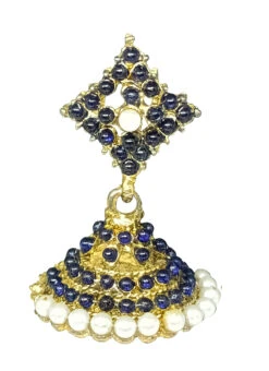 Designer Gold N Navy Blue Jhumka Earrings Festive Wear