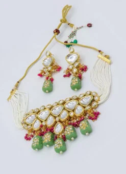 Designer Light Green Beads Choker Set Party Wear -ZariGrace Shop designer light green beads choker set jynsmni1033 b