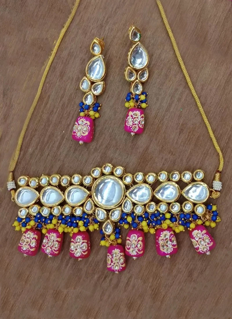 Designer Magenta Pink Beads Choker Set Party Wear 4 Designer Magenta Pink Beads Choker Set Party Wear - Image 2