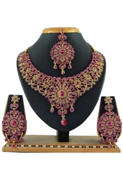 Designer Magenta Stones Heavy Pendent Necklace Set Party Wear -ZariGrace Shop designer magenta stones heavy pendent necklace set jymssrk121206 b