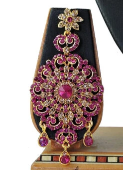 Designer Magenta Stones Heavy Pendent Necklace Set Party Wear