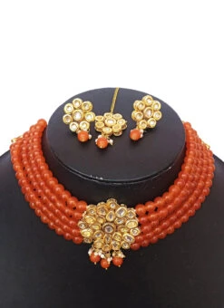 Designer Orange Beads Choker Set Party Wear -ZariGrace Shop designer orange beads choker set jybsmni915 b