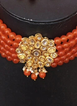 Designer Orange Beads Choker Set Party Wear